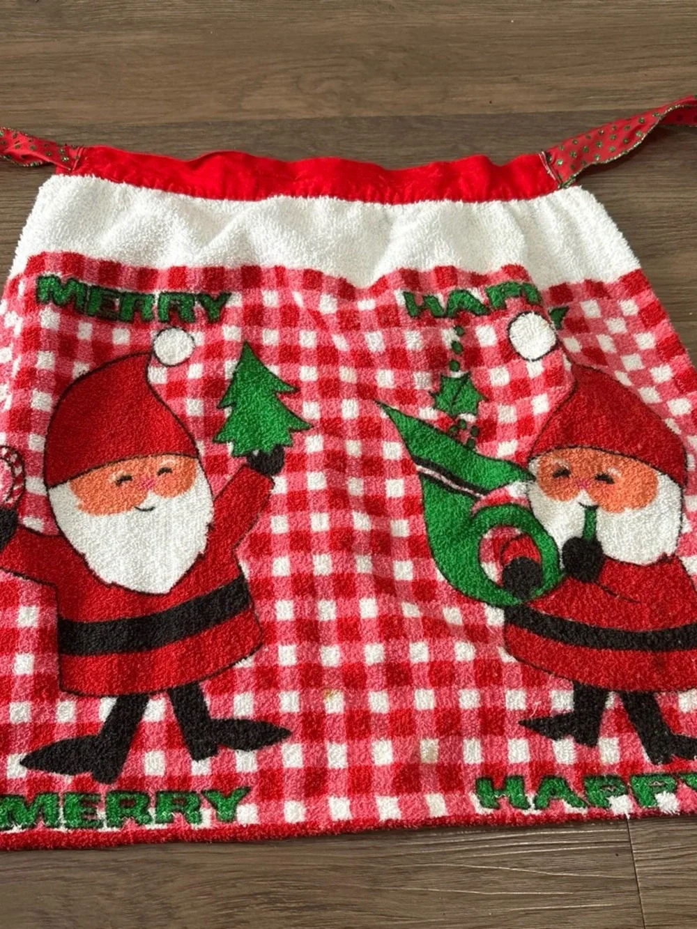 Unique Vintage Red White and Green Holiday Santa Kitchen half apron